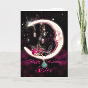 Sister Birthday Card mit Fantasy Moon Fairy Karte