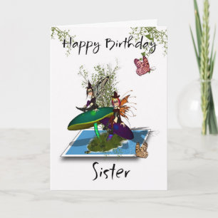 Sister Birthday Card - Niedlich Gothic Fairies Spr Karte