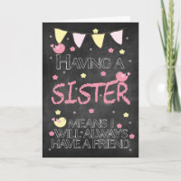 Sister Birthday Chalkboard mit kleinen Vögeln