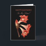 Sister Birthday Coral Belladonna Lily Karte<br><div class="desc">Sie sind auf die schönsten Grußkarten der Blume auf Zazzle gestoßen. Ein auffallendes Bild einer farbenfrohen Blume auf schwarzem Hintergrund, mit passenden Grüßen für einen Anlass. Die Vorderseite ist nicht nur schön, die Rückseite hat auch ein Bild von der vorderen Blume. Wenn der Empfänger fertig ist, rahmen diese Schönheit in...</div>