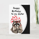 Sister Birthday Hugs & Kisses Raccoon Tierkarte Karte<br><div class="desc">Birthday Original Watercolor Raccoon Animal Hugs and Kisses war Funny Raccoon Blasen Kisses Liebe,  um für diese besondere Schwester anzupassen</div>