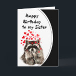 Sister Birthday Hugs & Kisses Raccoon Tierkarte Karte<br><div class="desc">Birthday Original Watercolor Raccoon Animal Hugs and Kisses war Funny Raccoon Blasen Kisses Liebe,  um für diese besondere Schwester anzupassen</div>