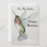 Sister Birthday Hummingbird Elegante Wasserfarbe<br><div class="desc">Feiern Sie Ihren Geburtstag mit einer schönen Kolibris-Aquarellkarte. Elegante Farben in Creme und Rosa schaffen ein stilvolles und elegantes Ambiente. Vogelbeobachter und Gärtner werden die anmutigen Blume der  Liebe geben.</div>