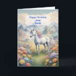 Sister Birthday Unicorn Karte<br><div class="desc">Wünsche für einen magischen Geburtstag. Wünschen Sie Ihrer Schwester einen glücklichen einsamen Geburtstag! Ein traumhaftes Bild eines weißen Einhorns mit einer Regenbogenhaut in einem Feld von Blume stehend. Im Hintergrund sind majestätische Berge. Die perfekte Karte,  um den Lieben magische und mystische Einhörner zu geben.</div>