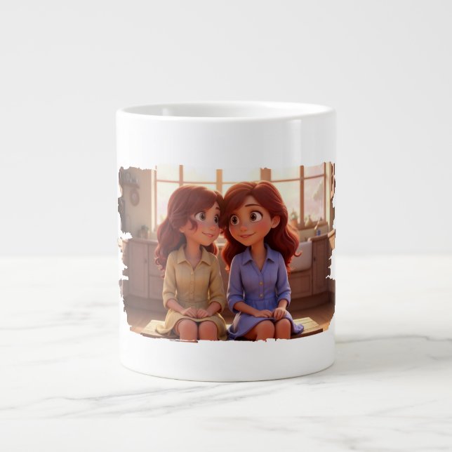 Sister Bond – Beautiful Sisters Illustration Art Jumbo-Tasse (Vorderseite)