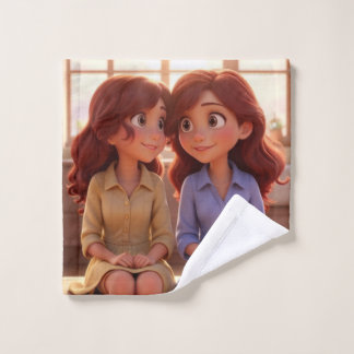 Sister Bond – Beautiful Sisters Illustration Art Waschlappen