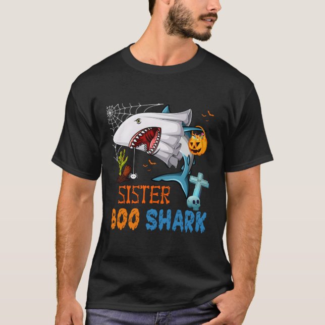 Sister Boo Shark Halloween Shark Ghost with Pumpki T-Shirt (Vorderseite)