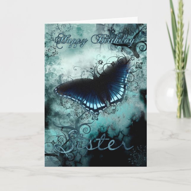 Sister Butterfly Birthday Card - Blue Butterfly Bi Karte (Vorderseite)