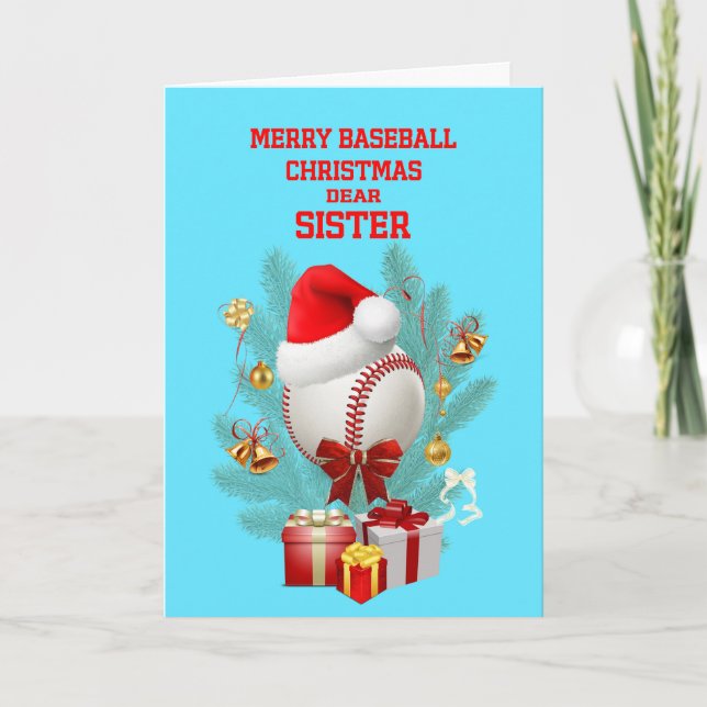 Sister Christmas Baseball Feiertagskarte (Vorderseite)