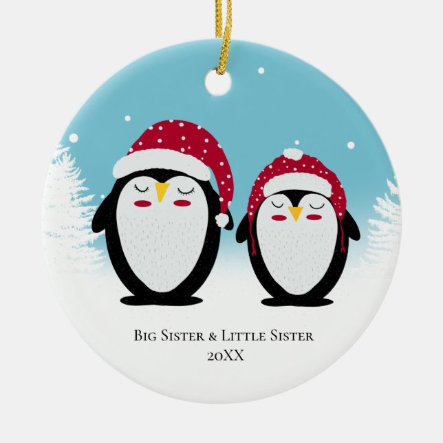 Sister Christmas Family penguins Decoration Keramik Ornament (Vorne)