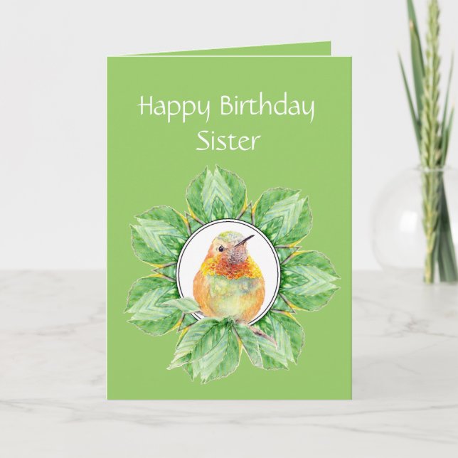 Sister Custom Birthday Rufous Hummingbird Karte (Vorderseite)