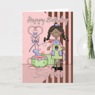 Sister Cute Birthday Card - Cupcakes And Tea - Afr Karte