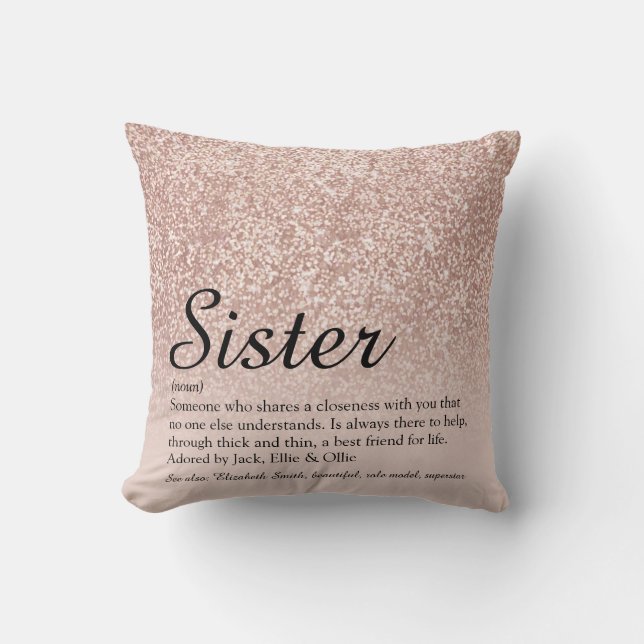 Sister Definition Rose Gold Glitzer Chic Skript Kissen (Vorderseite)