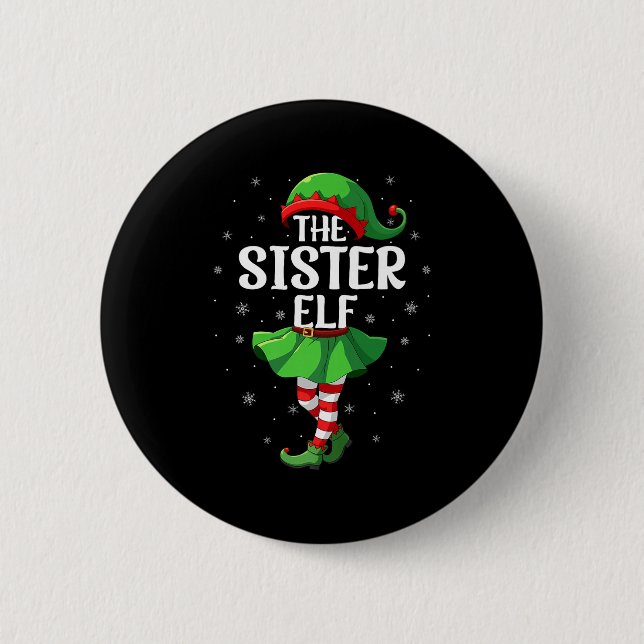 Sister Elf Christmas Girls Women Elf Squad Xmas Fa Button (Vorderseite)