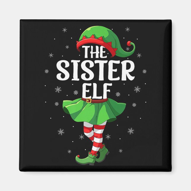 Sister Elf Christmas Girls Women Elf Squad Xmas Fa Magnet (Vorne)