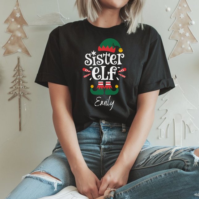 Sister Elf Funny Elf Matching Weihnachtsgeschenk T-Shirt (Von Creator hochgeladen)