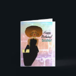 Sister Funny African American Happy Birthday Card Karte<br><div class="desc">Diese lustige Happy Birthday Card beinhaltet eine afrikanisch-amerikanische Dame mit einem Afro,  das ein Pocketbook trägt. Hol dir diese lustige Karte für deine Schwester und zeig ihr,  wie viel sie dachte.</div>