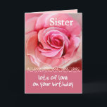 SISTER Geburtstag mit rosa Rose und Spitzen Karte<br><div class="desc">Diese Geburtstagskarte mit ihrer pastellrosa Rose und Spitze ist ein süßer Weg,  Ihrer ganz besonderen Schwester einen guten Geburtstag zu wünschen.</div>