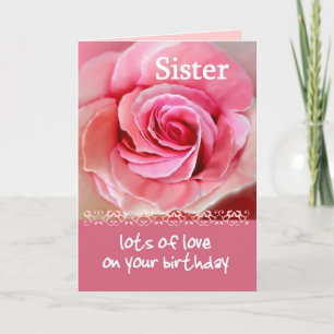 SISTER Geburtstag mit rosa Rose und Spitzen Karte