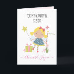 SIster Geburtstagsmädchen whimsical Karte<br><div class="desc">Eine bezaubernde Geburtstagskarte mit den niedlichsten Feen, die Sie mit dem Namen Ihrer Schwester personalisieren können. Die Geburtstagsmärchensammlung ist perfekt für kleine Mädchen, die magische Kreaturen lieben. Sie können zwischen zwei Arten von Karten wählen. Sie können entweder Seidenglanzpapier oder mattes Papier wählen. Matte ist ein klassisches, rundes Papier mit natürlichem...</div>