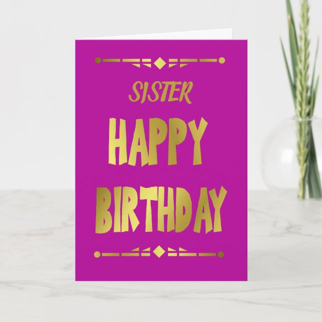Sister Happy Birthday Modern Gold Typografy Card Karte (Vorderseite)