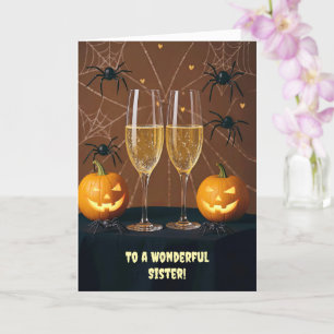 Sister Happy Halloween Champagne Cheers Funny Karte