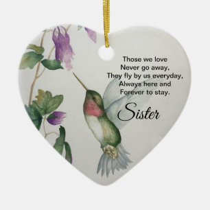 Sister Heart Memorial Never Go Away Bird Keramik Ornament