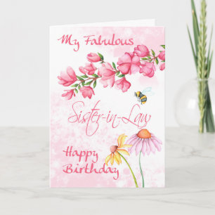 Sister-in-Law, Watercolor Floral Garden Scene Card Karte