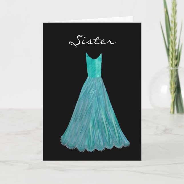 SISTER - Junior Bridesmaid BLAUE TURQUOISE Kleid Einladung (Vorderseite)