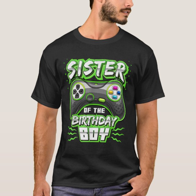 Sister of the Birthday Boy Matching Video Gamer Pa T-Shirt (Vorderseite)