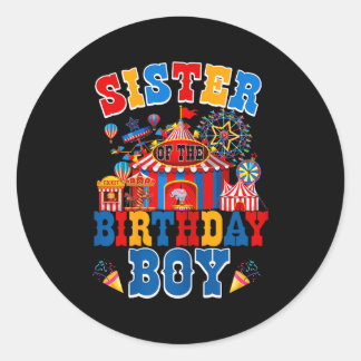 Sister of the birthday for boy circus carnival runder aufkleber