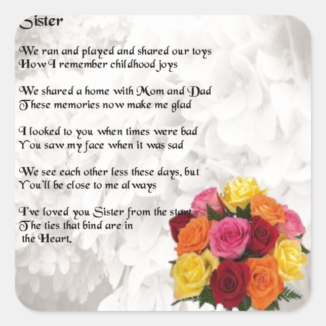 Sister Poem - Blume Quadratischer Aufkleber (Vorderseite)