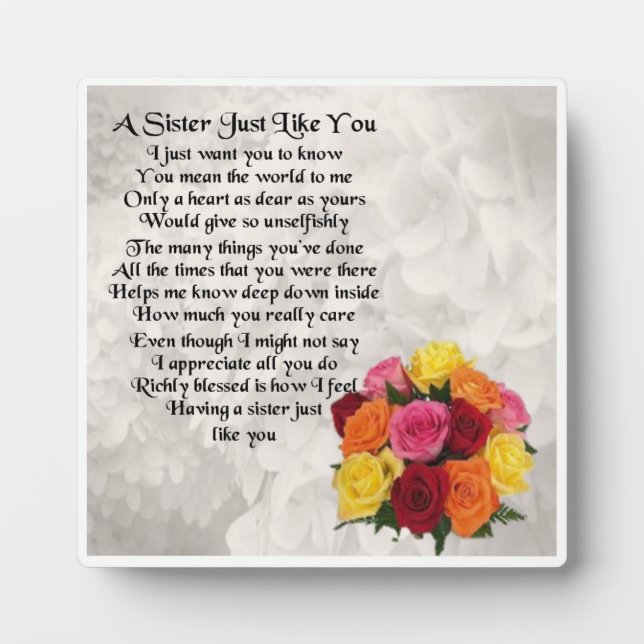 Sister Poem Plaque - Blume Design Fotoplatte (Vorderseite)