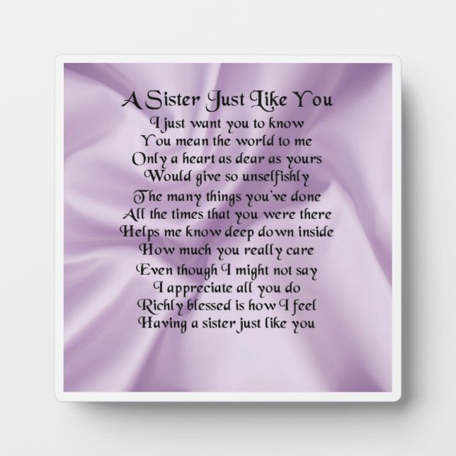 Sister Poem Plaque - Lilac Silk Design Fotoplatte (Vorderseite)