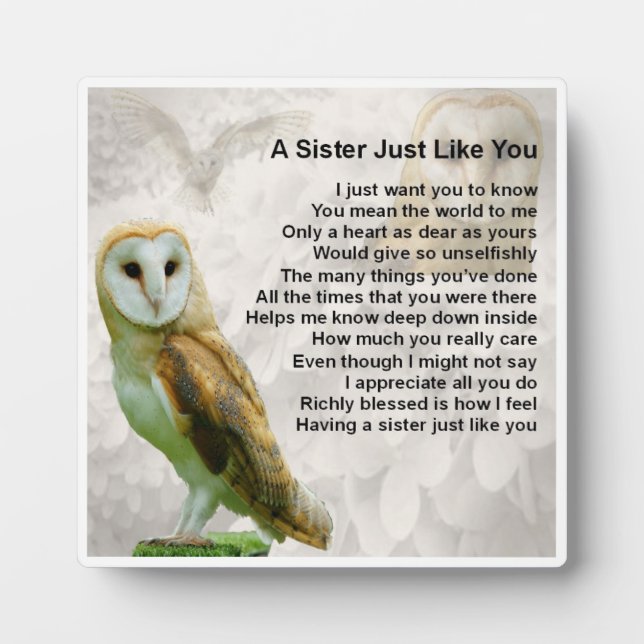 Sister Poem Plaque - Owl Design Fotoplatte (Vorderseite)