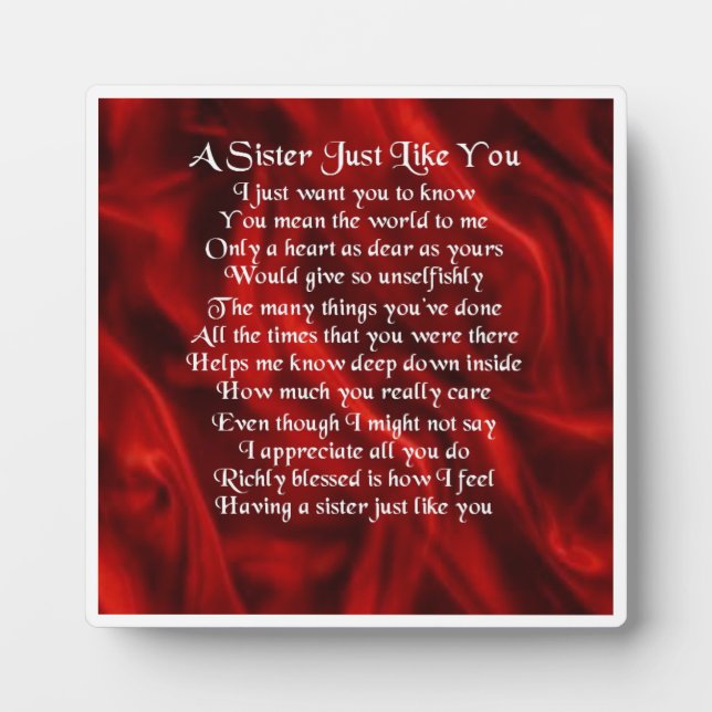 Sister Poem Plaque - Red Silk Design Fotoplatte (Vorderseite)
