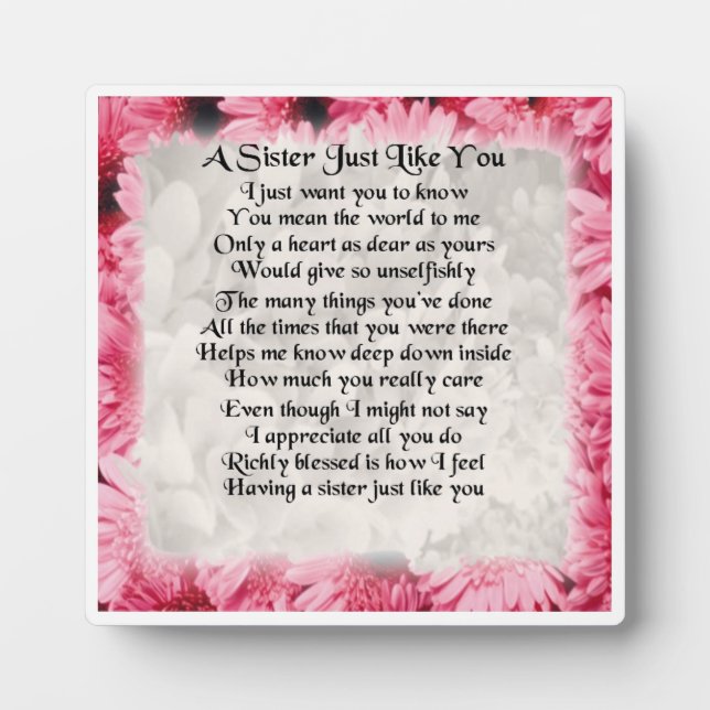 Sister Poem Plaque - rosa Blumendesign Fotoplatte (Vorderseite)