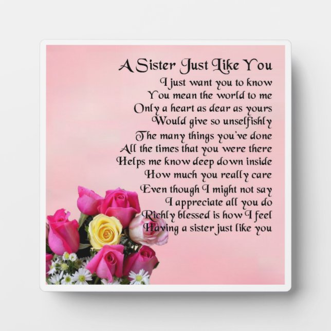 Sister Poem Plaque - Rose Design Fotoplatte (Vorderseite)