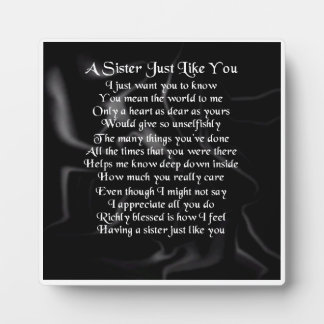 Sister Poem Plaque - Schwarzes Seidendesign Fotoplatte