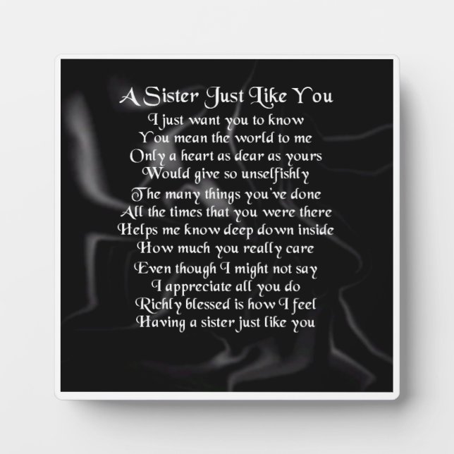 Sister Poem Plaque - Schwarzes Seidendesign Fotoplatte (Vorderseite)