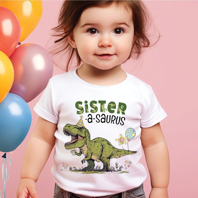 Sister-saurus Dinosaur Thema Kindergeburtstag Part T-Shirt (Cute funny sister-a-saurus t-rex dinosaur theme kids birthday party matching family members t-shirt)