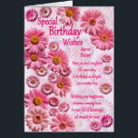 Sister Special Birthday wünscht Pink Daisies<br><div class="desc">Eine schöne Geburtstagskarte für eine Schwester. Eine wunderbare Geburtstagskarte voller rosa Gänseblümchen. Ein wunderschönes,  herzliches Vers ergänzt das schöne Gefühl,  das diese Karte mit sich bringt.</div>
