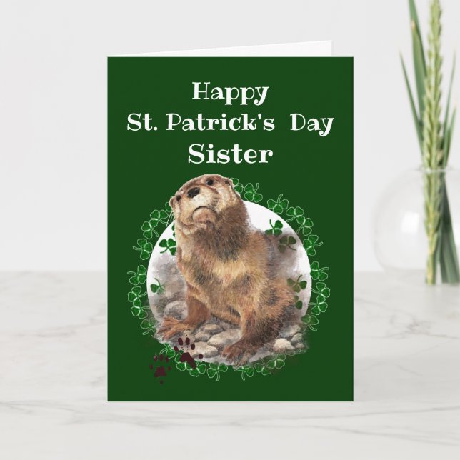 Sister St. Patrick's Day Kleeblatt Otter Animal Karte (Vorderseite)