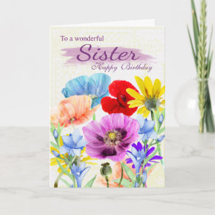 Sister Watercolor Wilde Blume Geburtskarte Karte