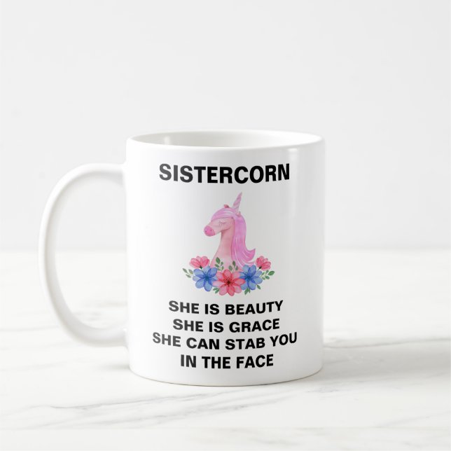 Sistercorn, Sister Gift, Funny Sister Gift, Kaffeetasse (Links)