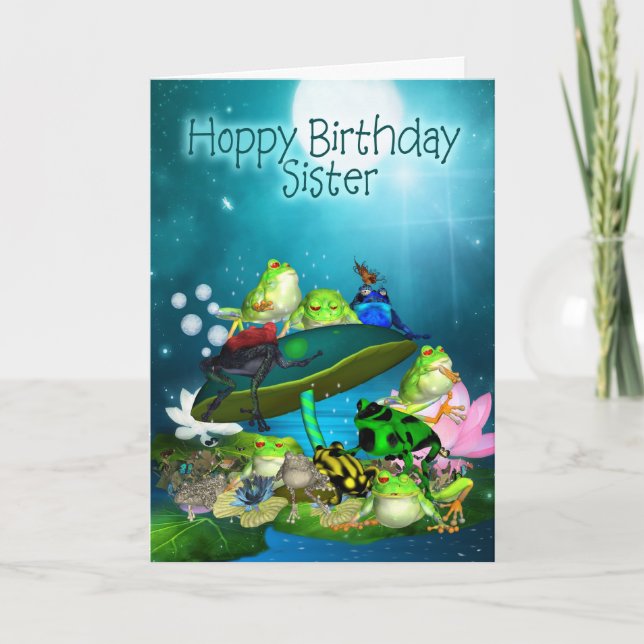 Sisterkarte mit Fantasy Fröschen - Hoppy Birthday Karte (Vorderseite)