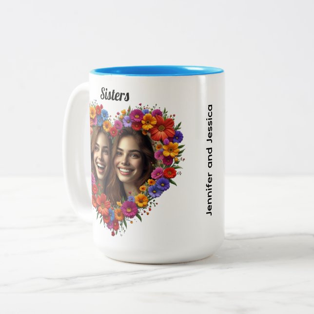 Sisterly Love In Bloom with Names Zweifarbige Tasse (Vorderseite Links)