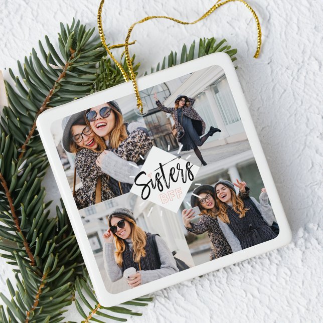 Sisters BESTE FREUNDIN | Best Friends Forever Foto Keramikornament (Sisters BFF | Best Friends Forever Photo Collage Ceramic Ornament)