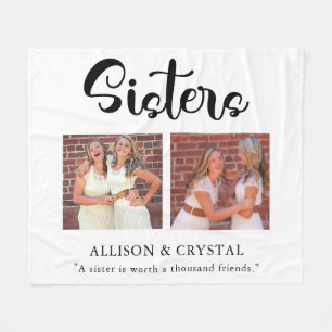 Sisters Calligraphy 2 Foto Collage Quote Geschenk Fleecedecke