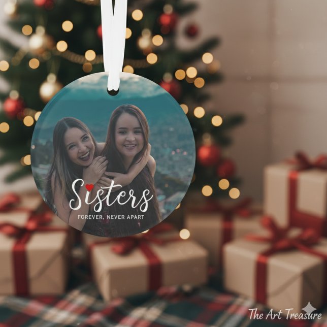 Sisters Connected At Heart Photo Keepsake White Ornament (Von Creator hochgeladen)